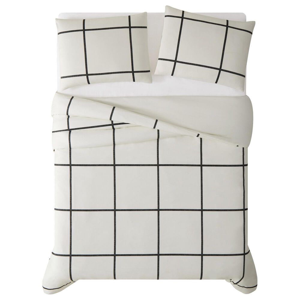 Pem America Truly Soft Windowpane 3-Piece King Duvet Set in Ivory and Black, , large