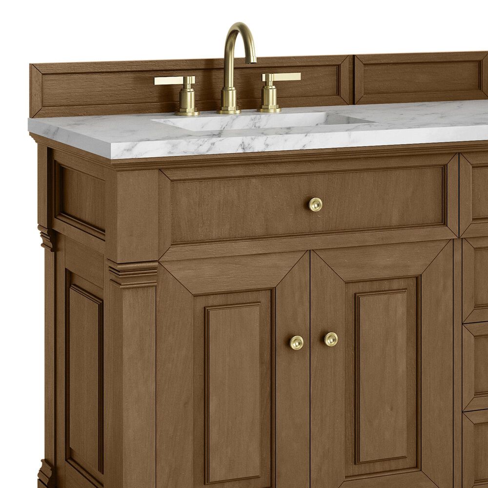 James Martin Vanities Brookfield 72" Double Bathroom Vanity in Honey Oak with 3cm Carrara White Marble Top and Rectangular Sinks, , large