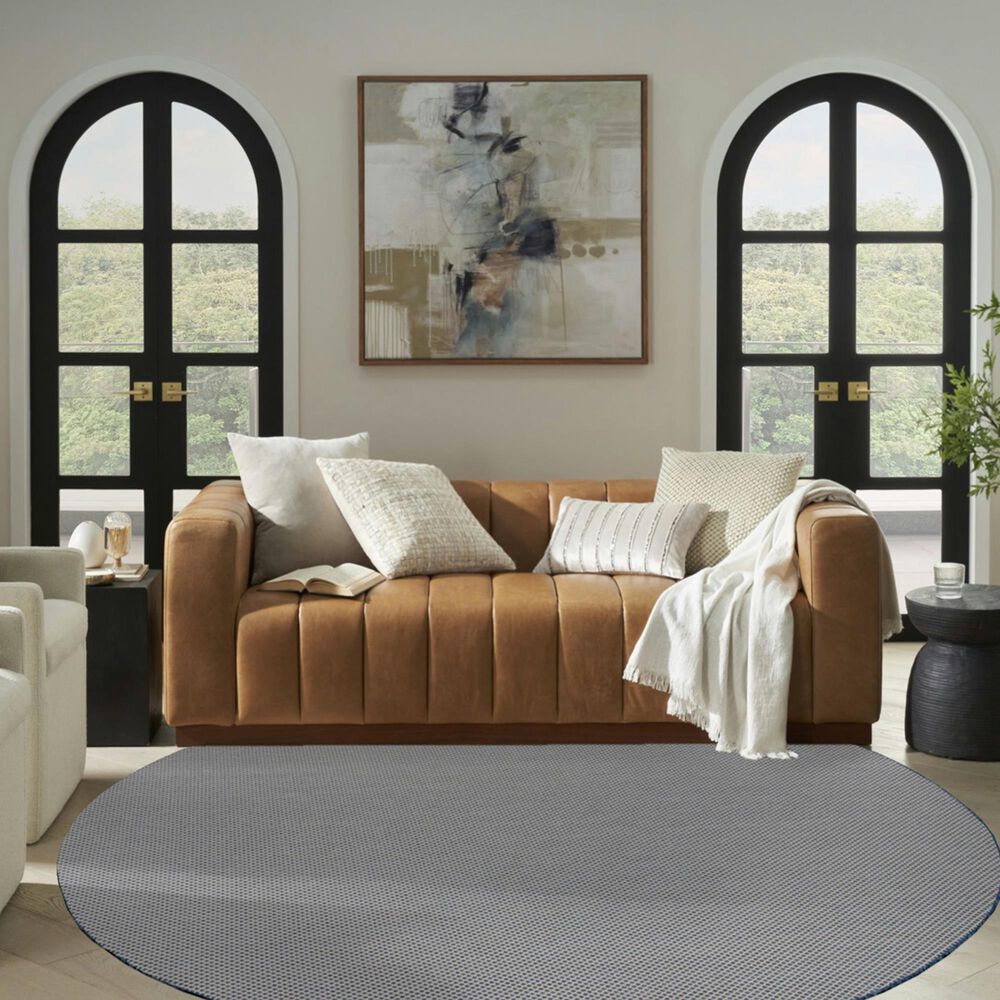 Nourison Courtyard Ivory and Blue 8&#39; Round Indoor/Outdoor Area Rug, , large