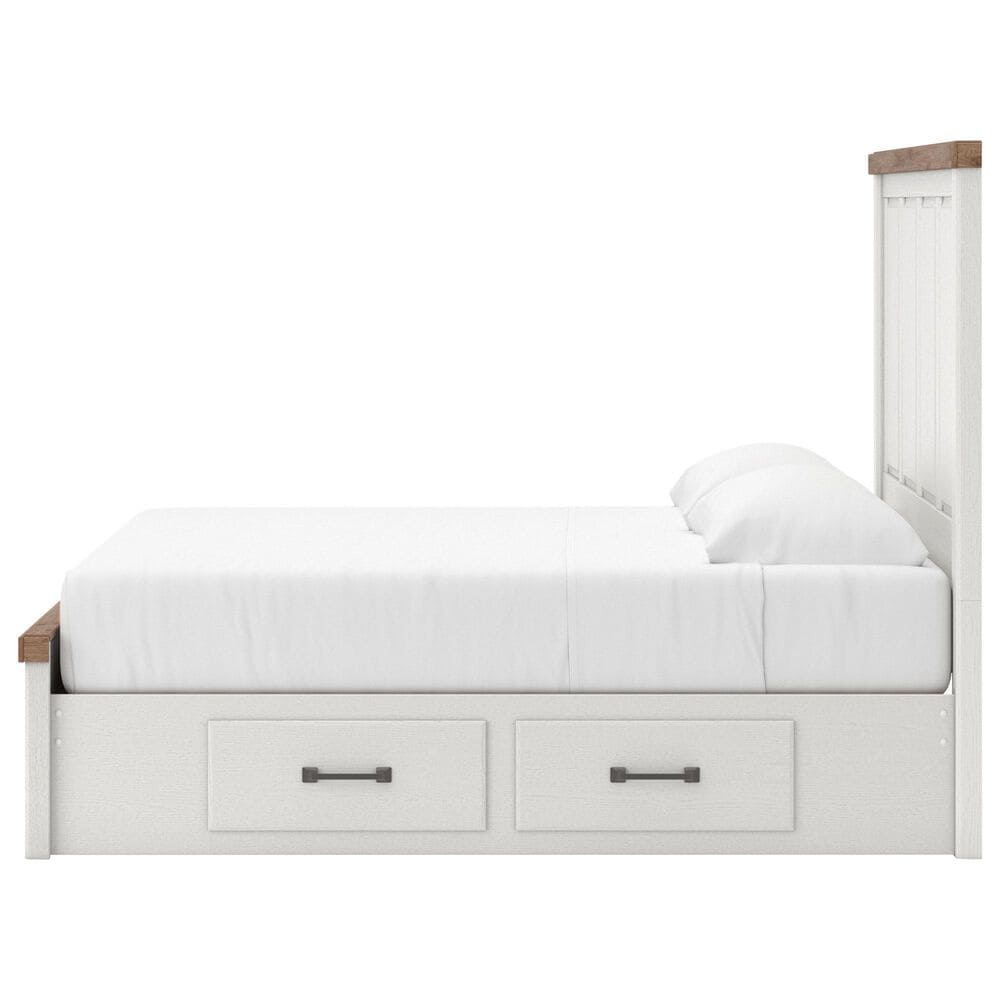 Ashley Rustic King Storage Panel Bed with White and Brown, , large