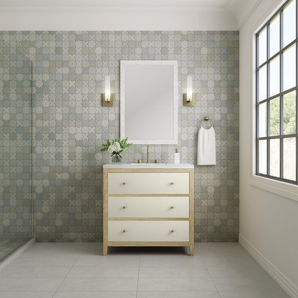 James Martin Vanities Celeste 36&quot; Single Vanity in Sun-washed Oak with Embossed Shagreen and with Single Hole 3 cm Arctic Fall Top &amp; Backsplash, , large