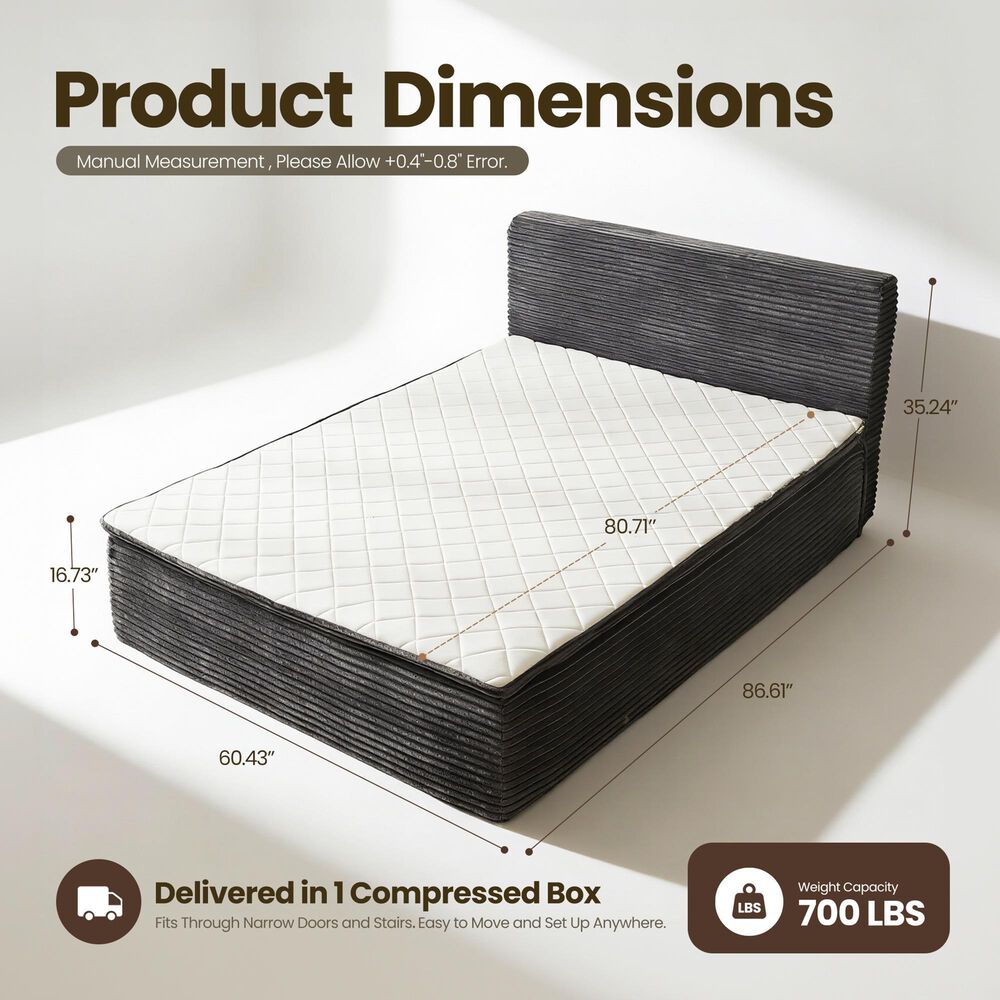 HOMLUX Plush Queen Mattress with Grey Headboard, , large