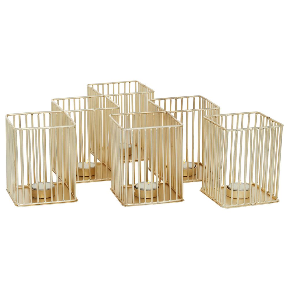 Maple and Jade Modern Metal Candle Holder with Rectangular Cage Design in Gold (Set of 3), , large