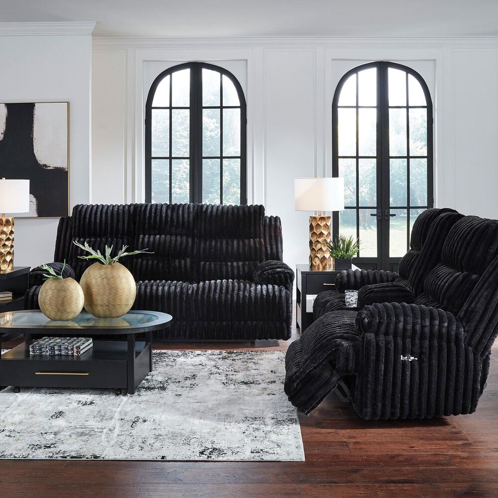 Ashley Rhines Falls Power Reclining Loveseat in Onyx, , large