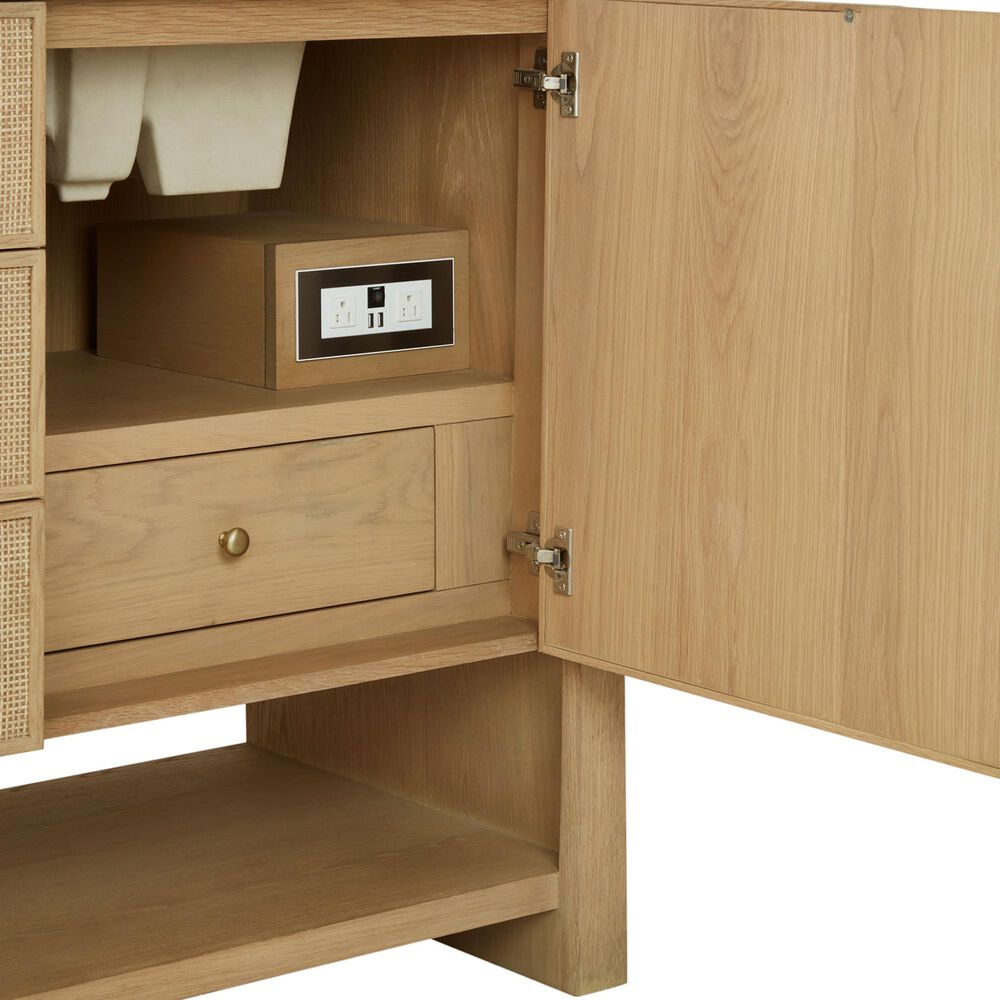 James Martin Solene 72&quot; Double Bathroom Vanity in Seaside Oak with 3 cm Ethereal Noctis Quartz Top, Rectangular Sinks and FreePower Wireless Charger, , large