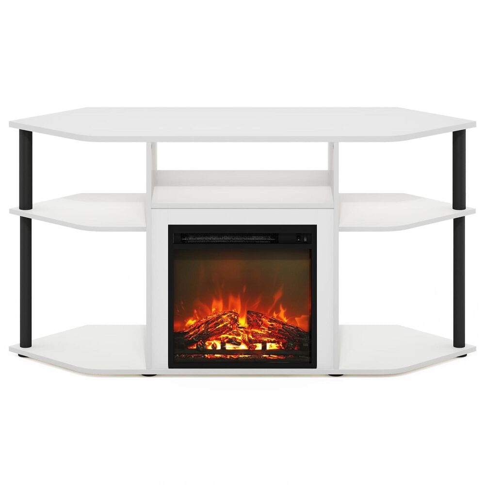 HOMLUX 47" Corner TV Stand with Electric Fireplace in White and Black, , large