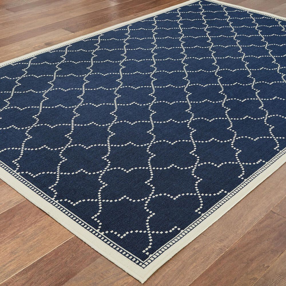 Oriental Weavers Marina Navy and Ivory 5'3" x 7'6" Indoor/Outdoor Area Rug, , large