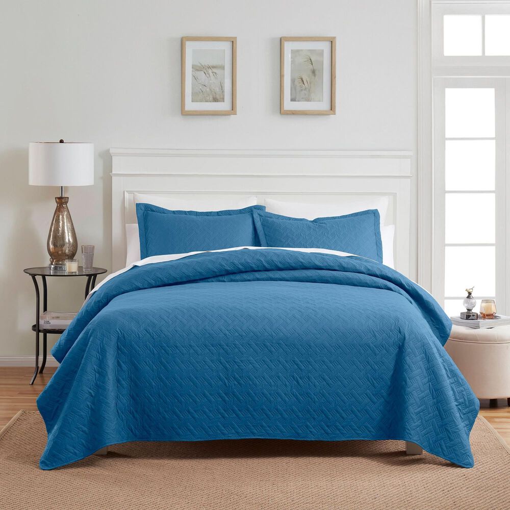 Trade Linker 3-Piece King Basket Pinsonic Quilt Set in Denim, , large