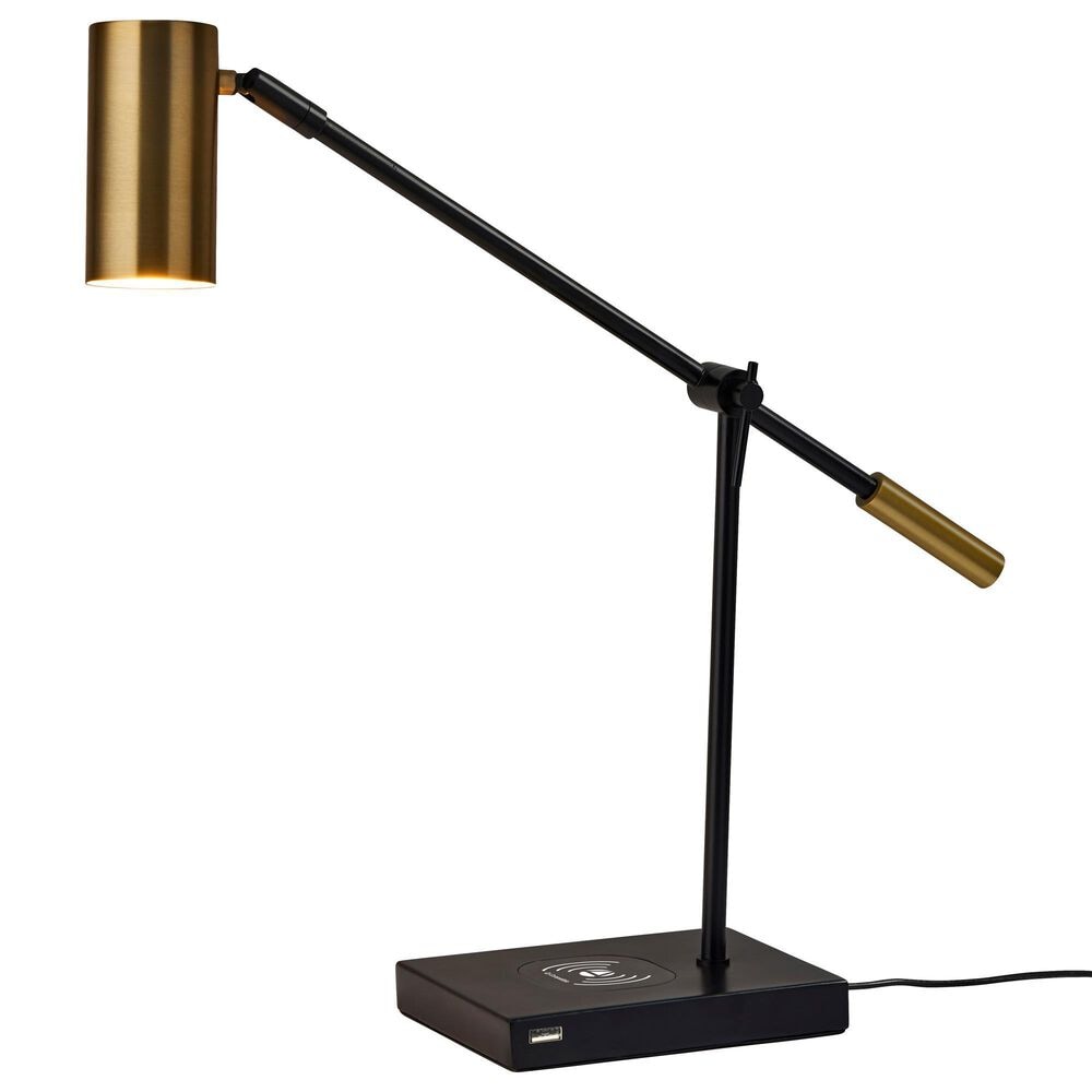 Adesso Collette LED Desk Lamp with Wireless Charging + USB in Antique Brass, , large