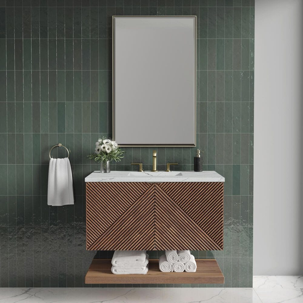 James Martin Vanities Marcello 36" Single Bathroom Vanity in Chestnut with 3 cm Ethereal Noctis Quartz Top and Rectangular Sink, , large