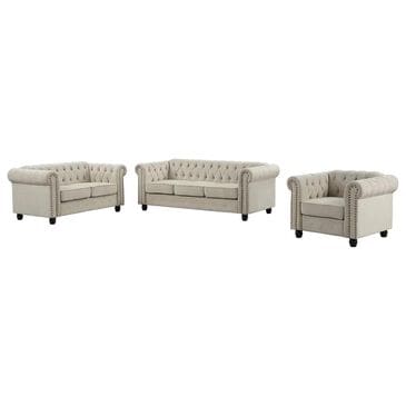 Morden Fort Chesterfield 3-Piece Stationary Linen Living Room Set in Beige, , large