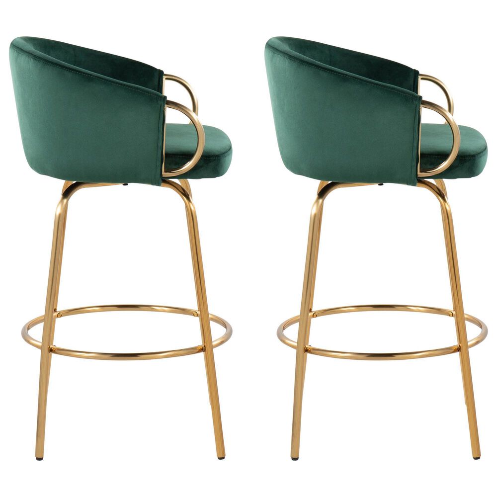 LumiSource Claire Swivel Counter Stool with Green Velvet Upholstery in Gold (Set of 2), , large