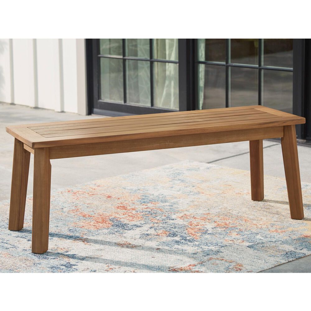 Ashley Janiyah Patio Dining Bench in Light Brown, , large
