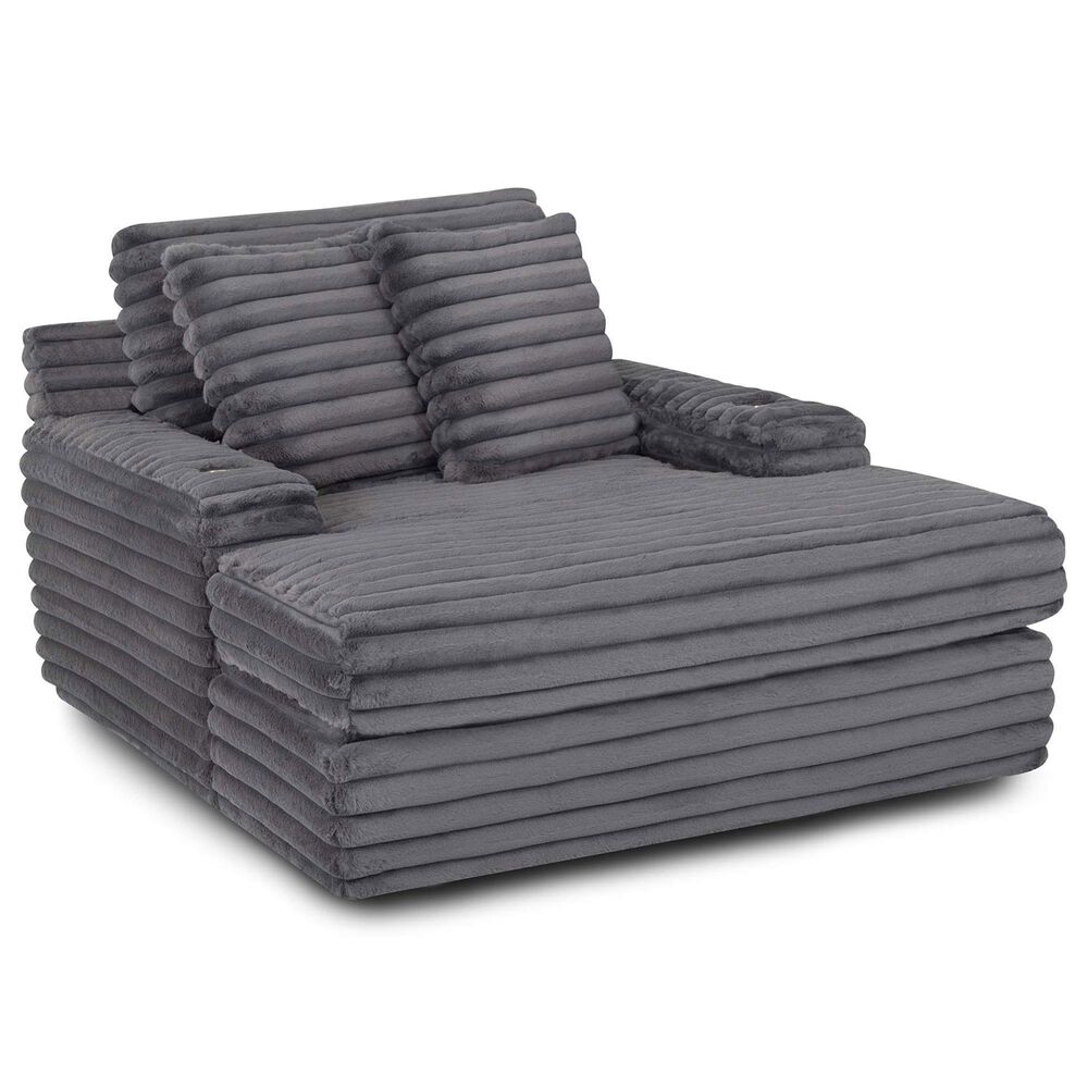 Moore Furniture Bellini Chaise Lounger with Cupholders in Cloud Dark Gray, , large