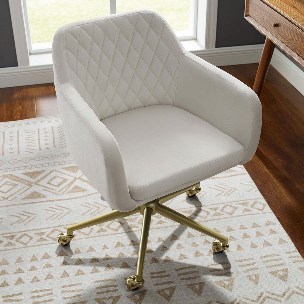 Linon Home Decor Imogen Quilted Office Chair with Off White Cushion in Gold, , large