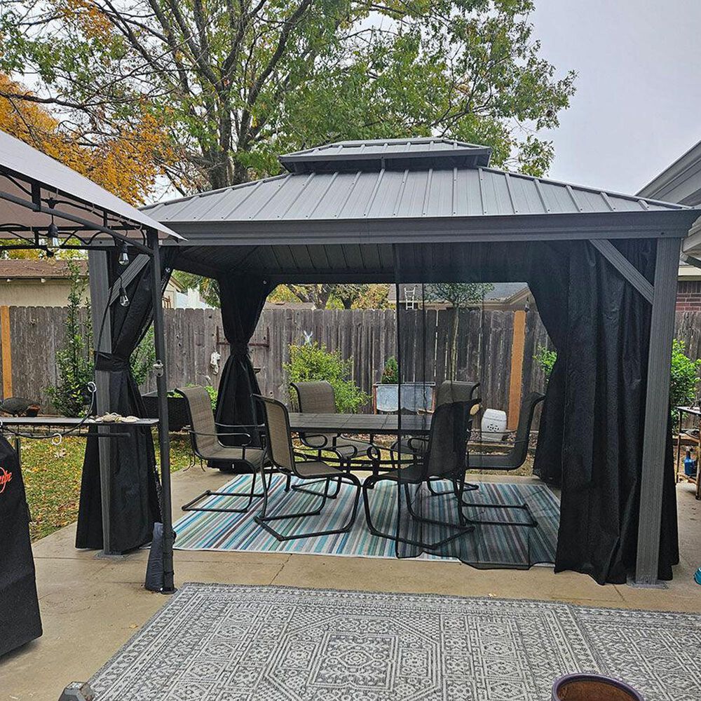 HOMLUX 12-ft x 10-ft Aluminum Gazebo with Double Metal Roof in Light Gray, , large