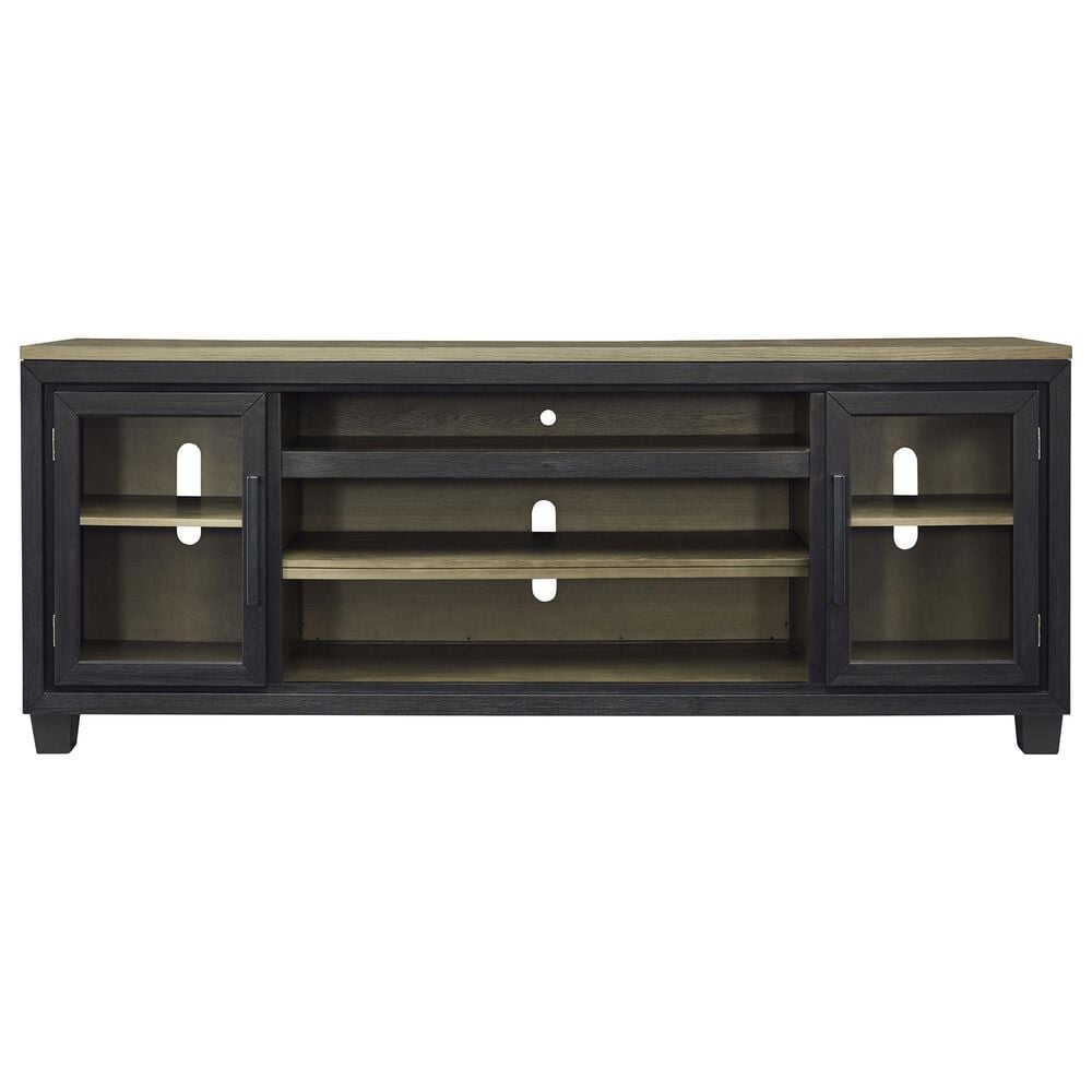Ashley Foyland 83&quot; TV Stand with Electric Fireplace in Black and Brown, , large