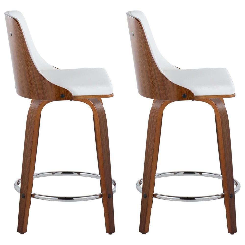 Lumisource Gianna 24&quot; Swivel Counter Stool in Walnut and Chrome &#40;Set of 2&#41;, , large