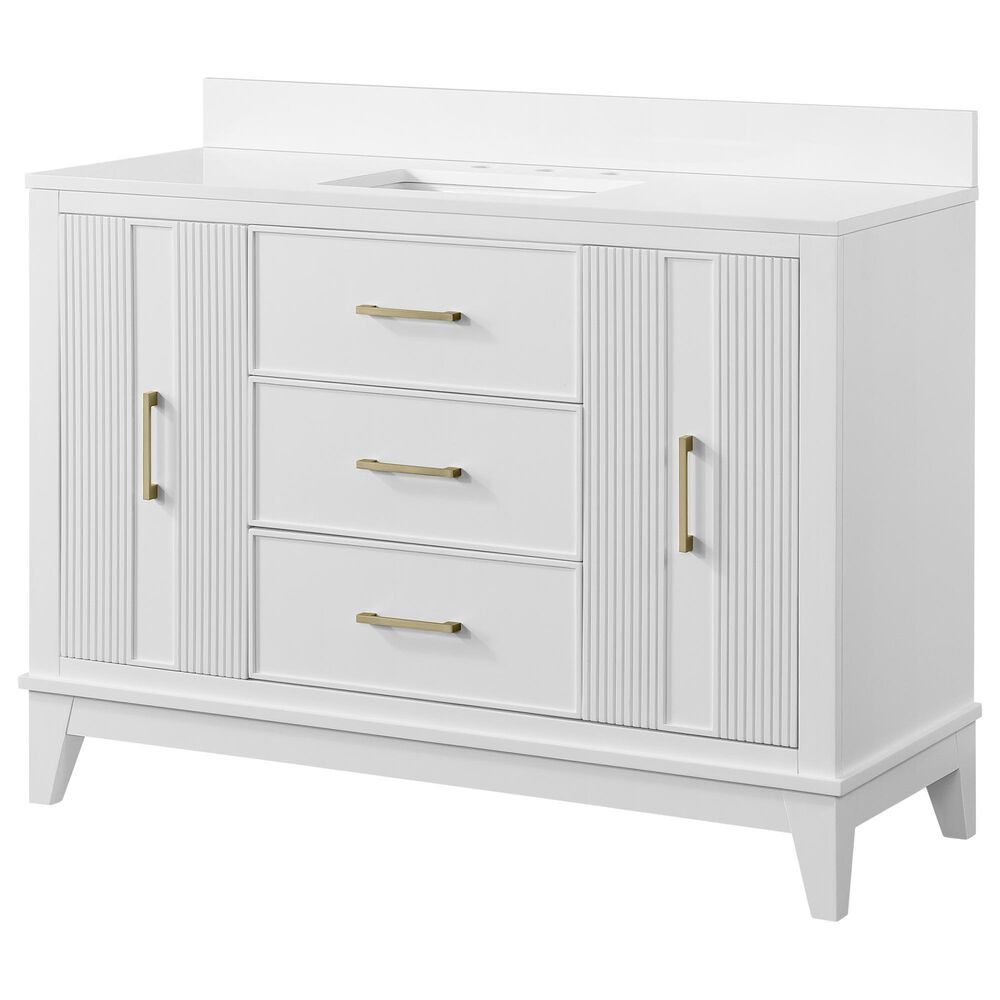 37B Fenwick 48" Single Bathroom Vanity in Bright White with Glossy White Composite Stone Top and Backsplash, , large