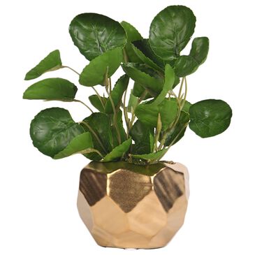 DandW Silks Eucalyptus with Gold Geometric Planter, , large