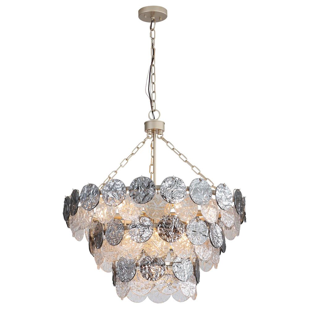 Golden Lighting Cascada 3-Tier 11-Light Pendant with Smoke Plated Glass Shade in Aegean Silver, , large