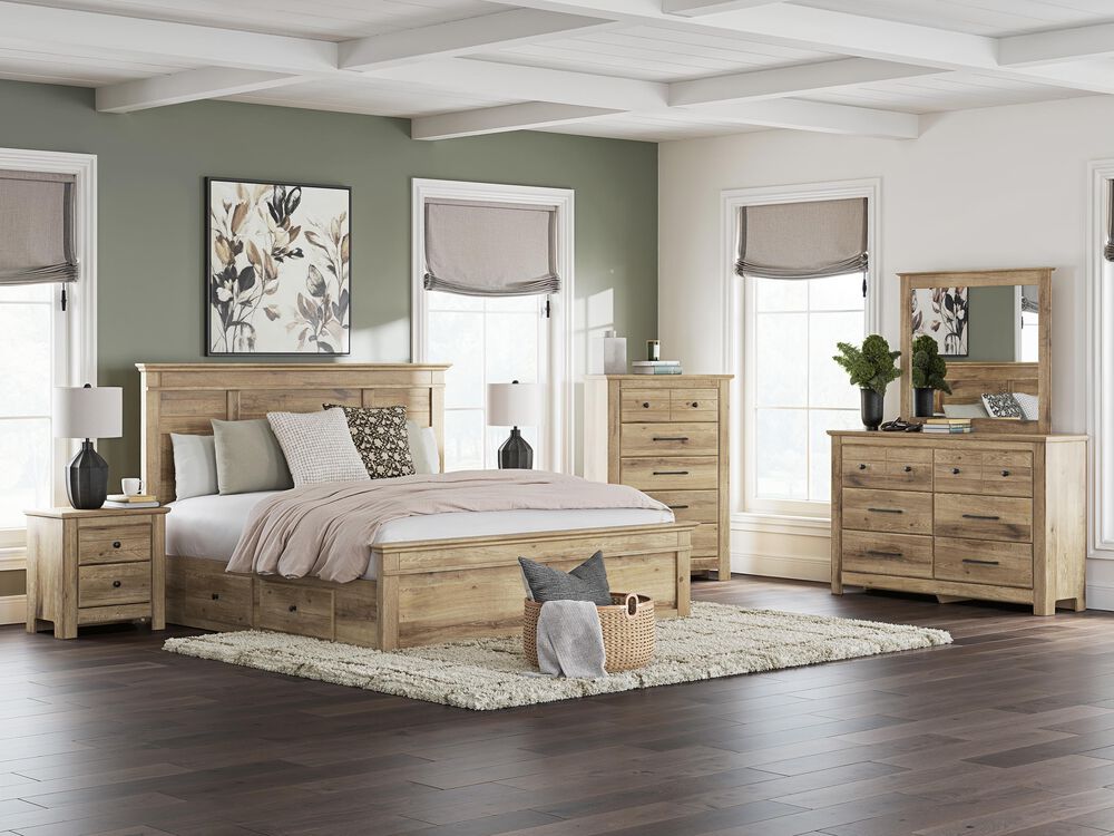Ashley Makidern 4-Piece King Storage Bedroom Set with Four Drawers in Natural Brown, , large