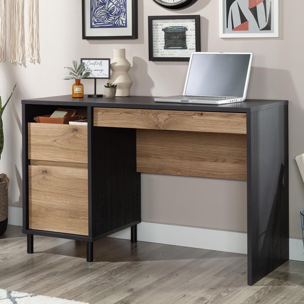 Sauder Acadia Way Single Pedestal Desk in Raven Oak, , large