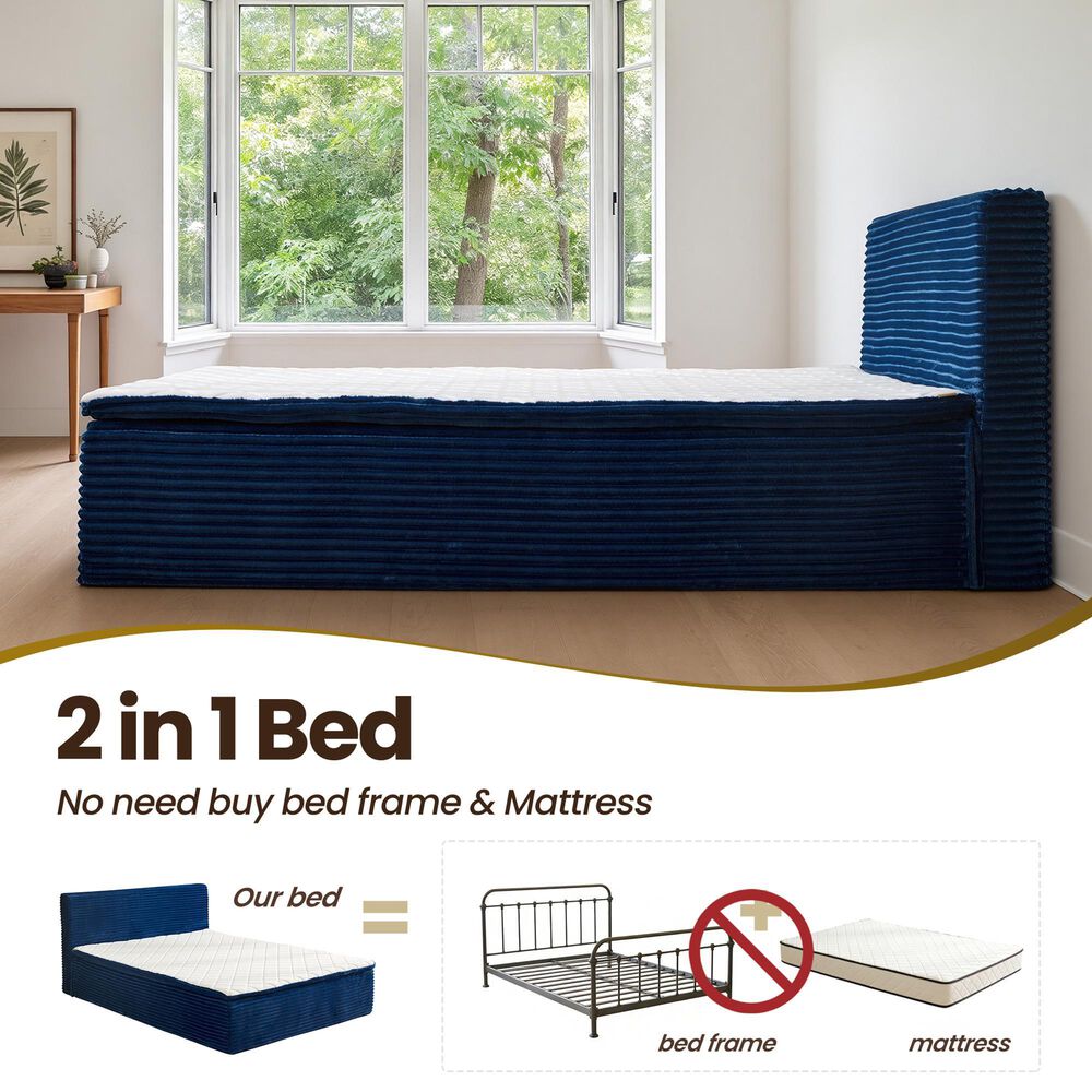 HOMLUX Plush Queen Mattress with Blue Headboard, , large