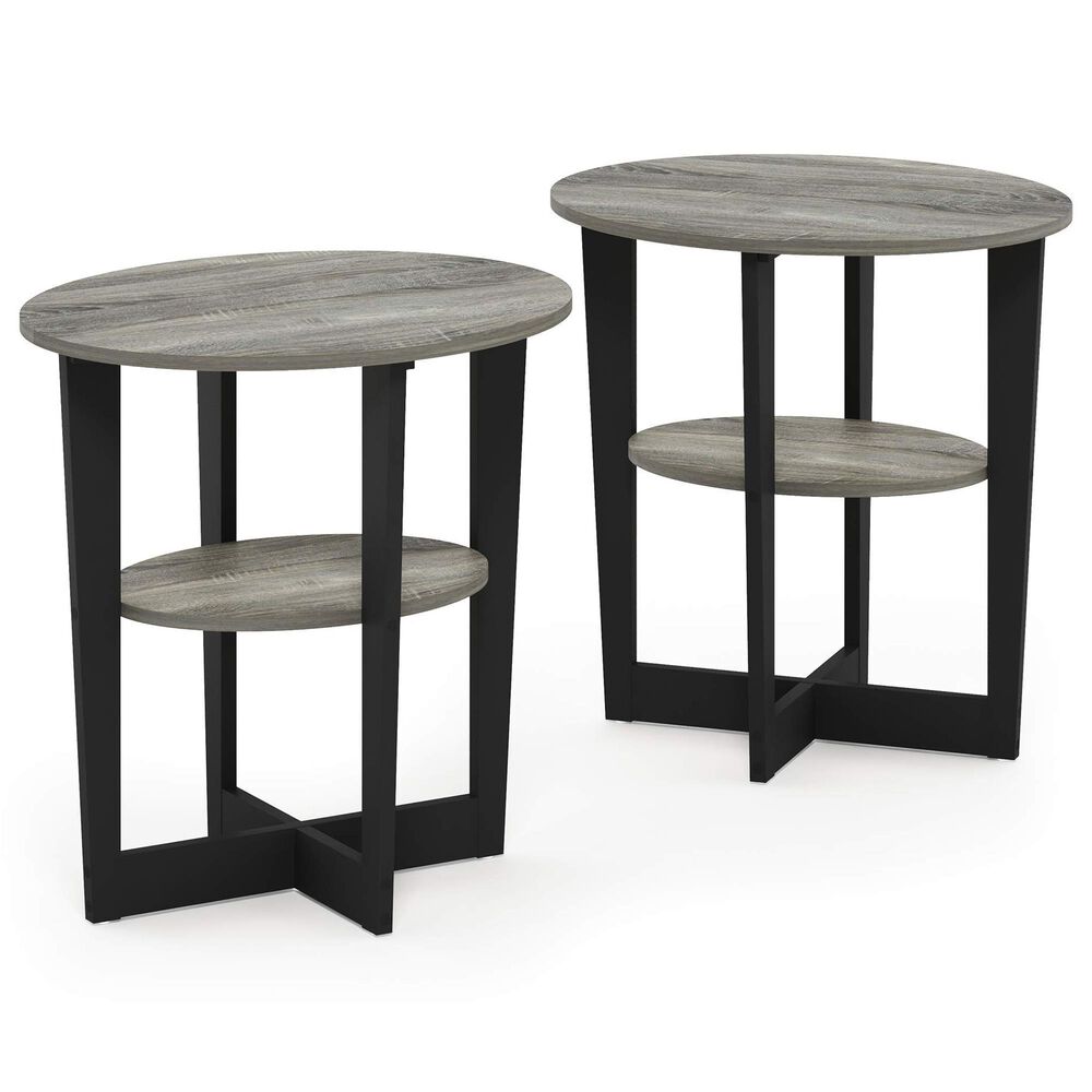 HOMLUX Jaya Oval End Table in French Oak Grey and Black (Set of 2), , large