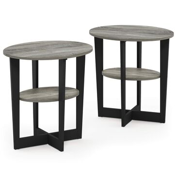 HOMLUX Jaya Oval End Table in French Oak Grey and Black (Set of 2), , large