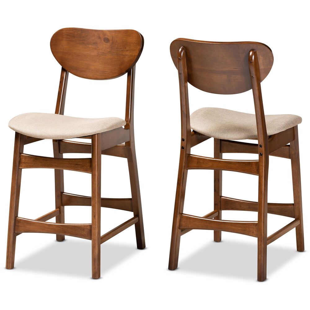 Baxton Studio Katya Counter Stool with Sand Cushion in Walnut Brown (Set of 2), , large