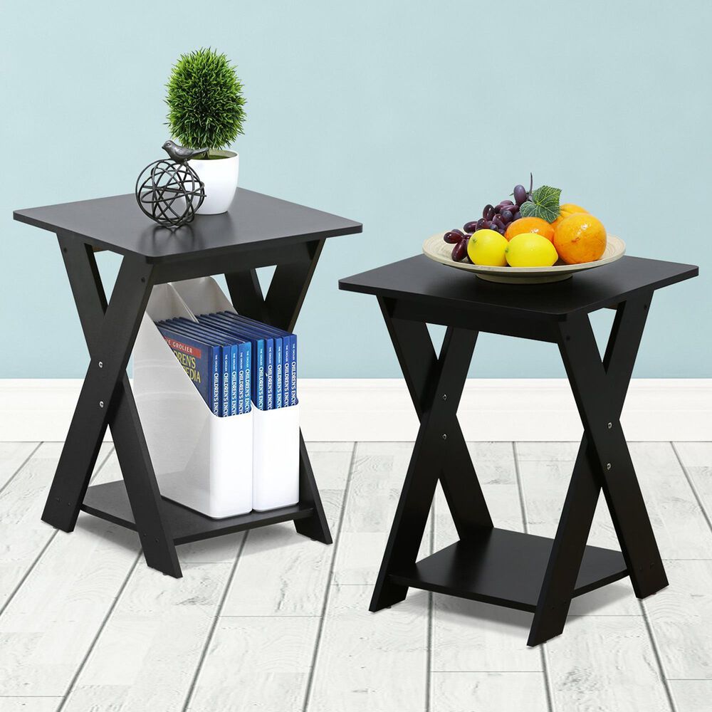 HOMLUX 2-Tier Modern Simplistic Criss-Crossed End Table in Espresso (Set of 2), , large
