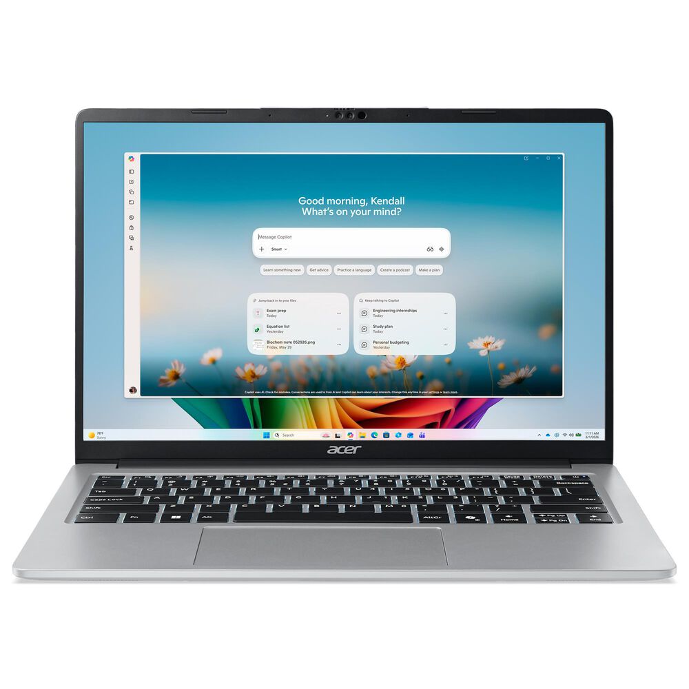 Acer Aspire Lite 14 Laptop | Snapdragon X X1-26-100 - 16GB RAM - Qualcomm Adreno Graphics - 512GB SSD in Light Silver, , large