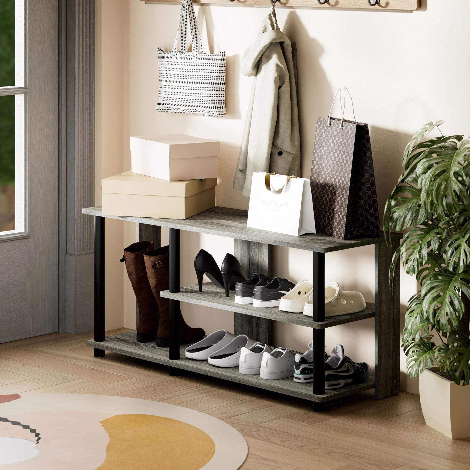 HOMLUX 3-Tier Shoe Rack in French Oak and Black