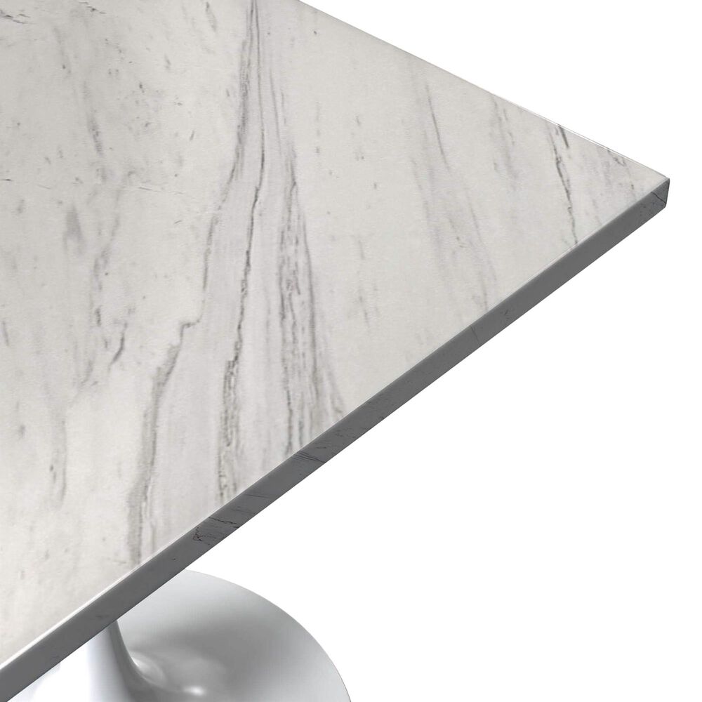 Leisuremod LeisureMod Verve Collection 27 Square Dining Table, White Base with Laminated White Marbleized Top, , large