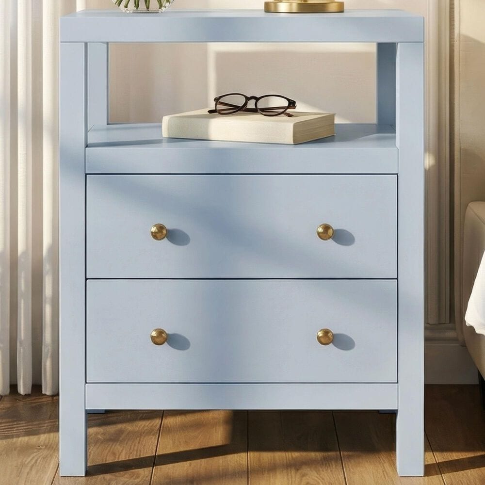 Butler Specialty Company Nora 2 Drawer Nightstand with Open Shelf in Light Blue, , large