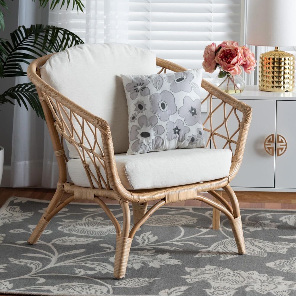 Baxton Studio Feya Rattan Arm Chair in White, , large