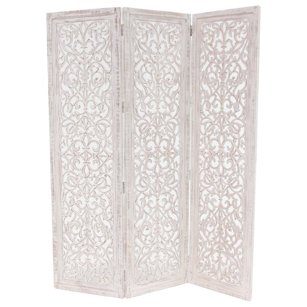 Maple and Jade 3-Panel Folding Screen in White, , large