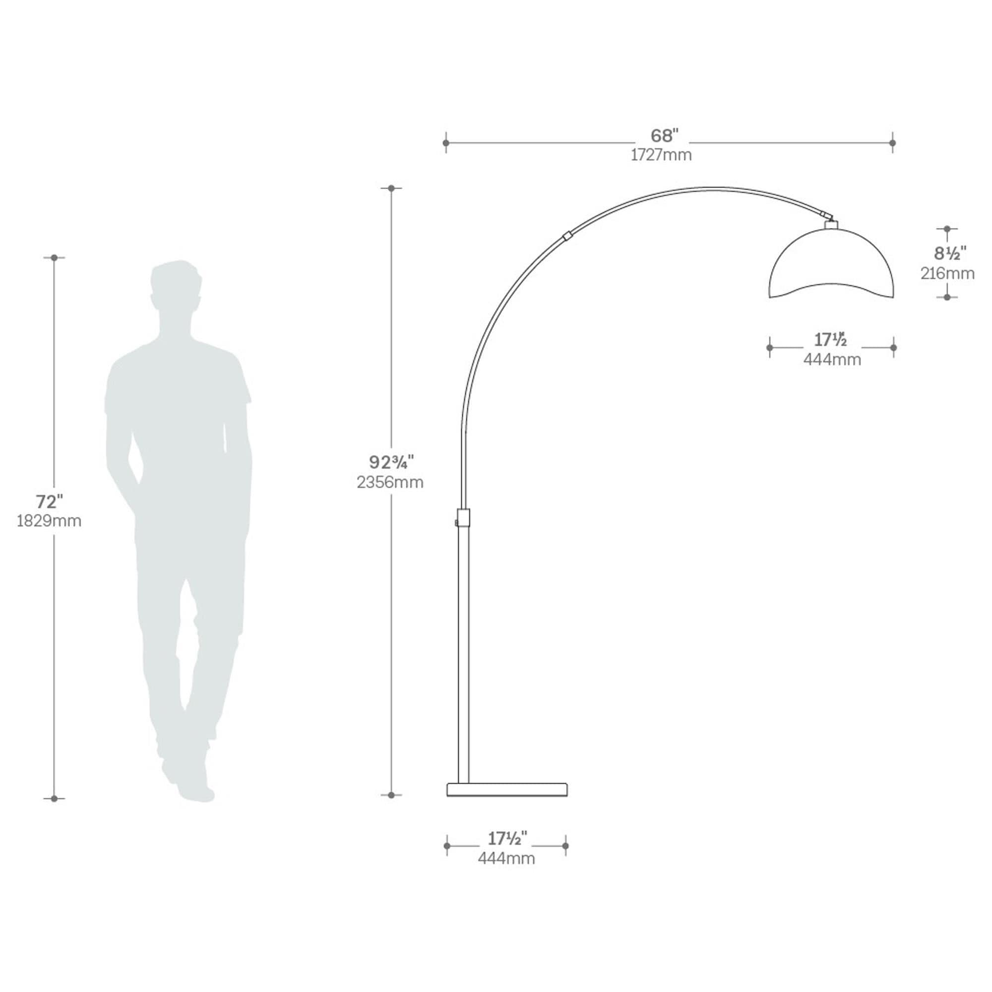 Nova Luna Bella Arc Floor Lamp in Weathered Brass and White NFM