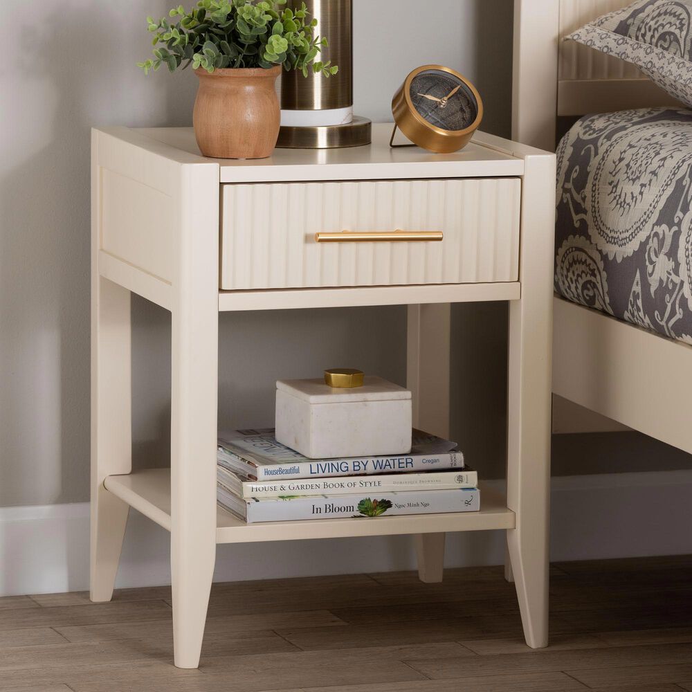 Baxton Studio Primrose 1-Drawer Nightstand in Ivory, , large