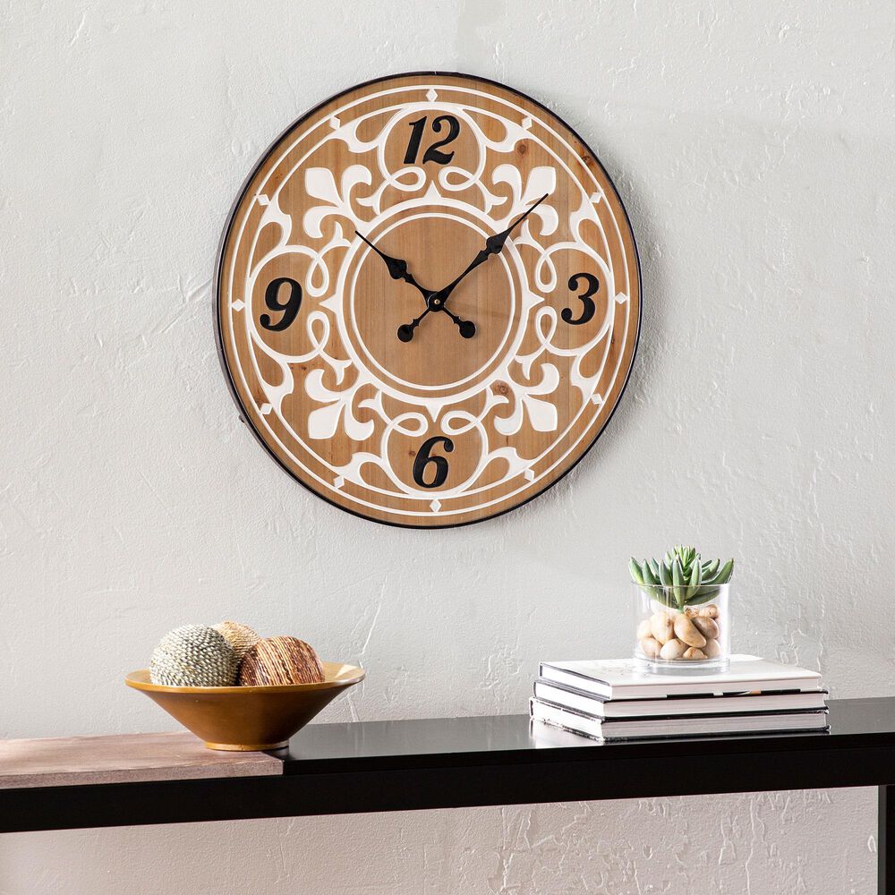 Southern Enterprises Aprille Wall Clock in Natural, White and Black, , large