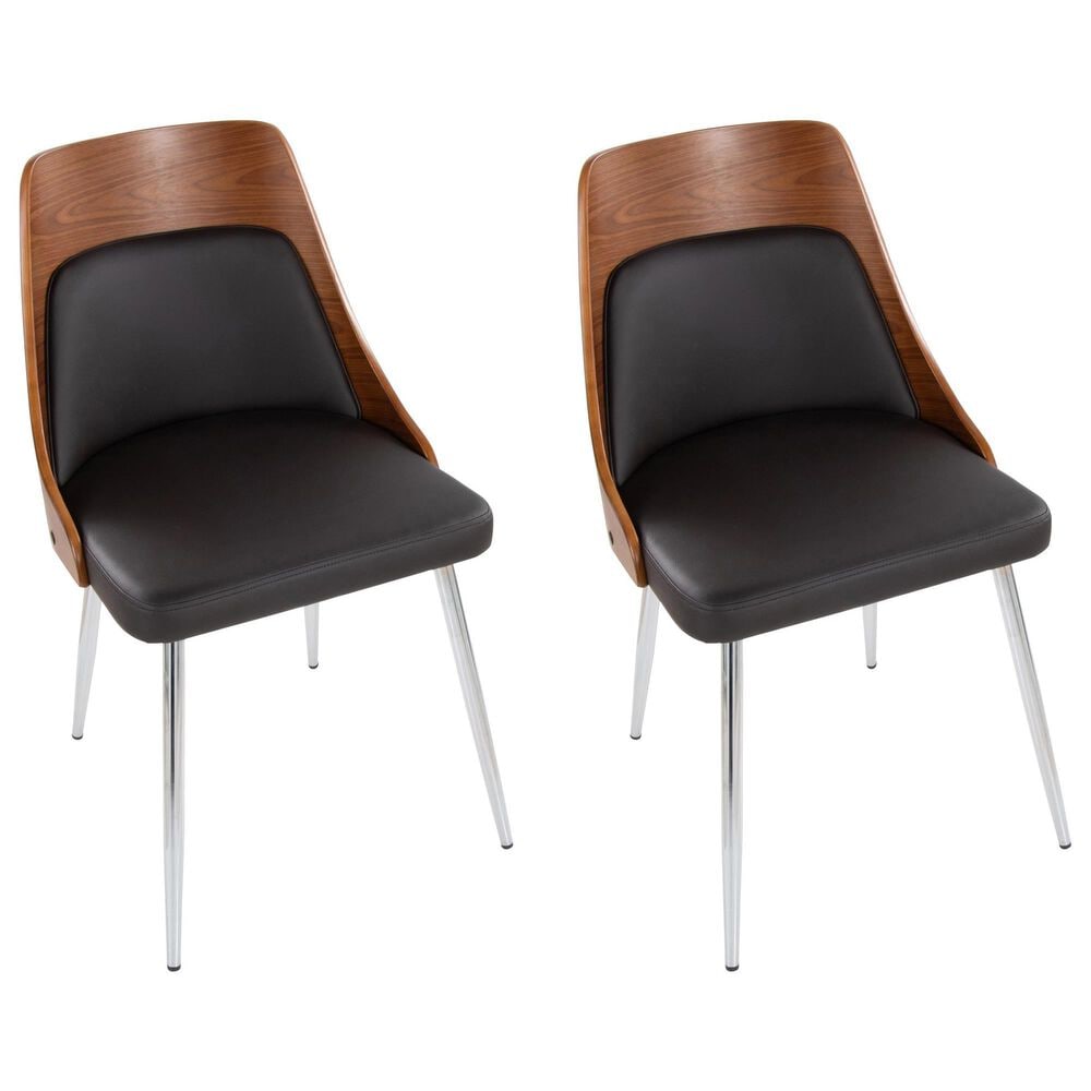 LumiSource Anabelle Side Chair with Brown Cushion in Chrome and Walnut (Set of 2), , large