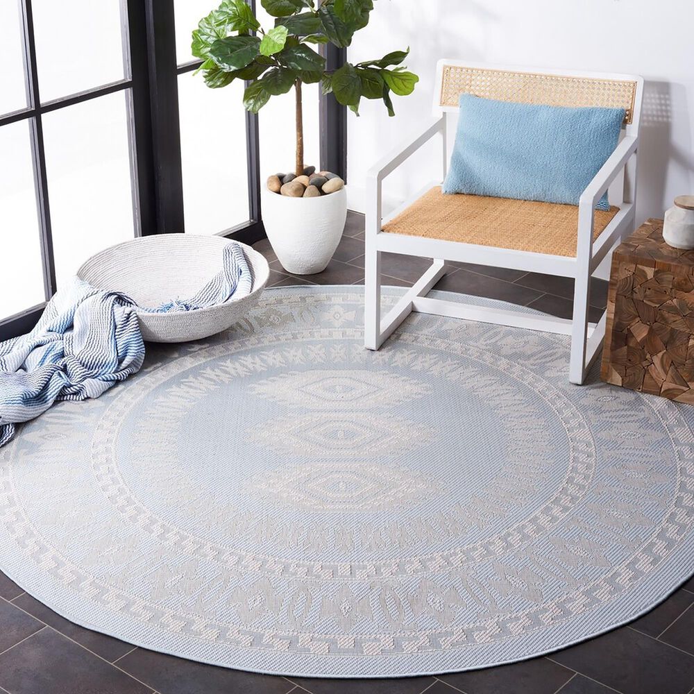 Safavieh Martha Stewart Cyprus 6&#39;7&quot; Round Aqua and Blue Ivory Area Rug, , large