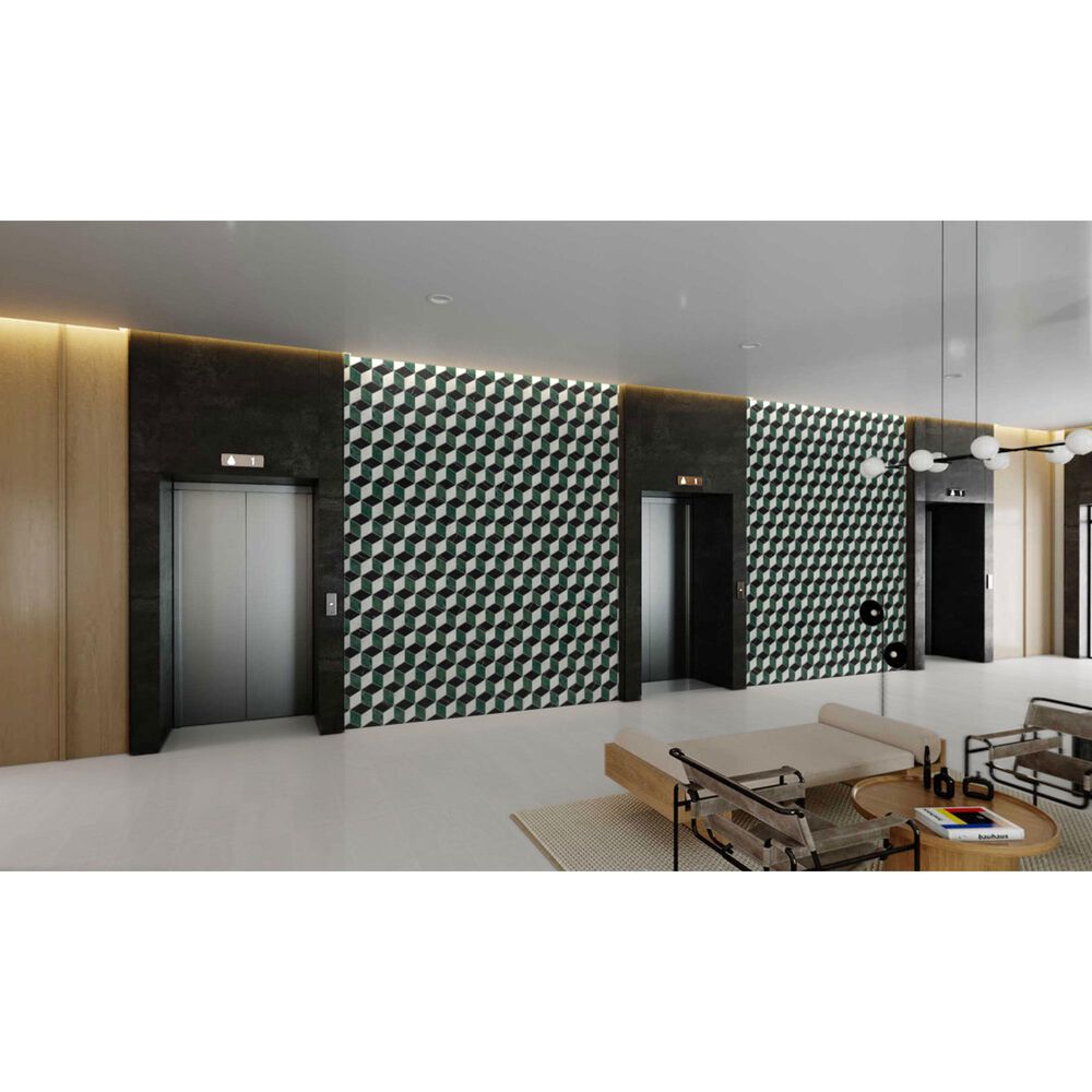 Soho Studio Pari Verde Nero, Dark Green and Carrara 8" x 9.21" Marble Mosaic Sheet, , large