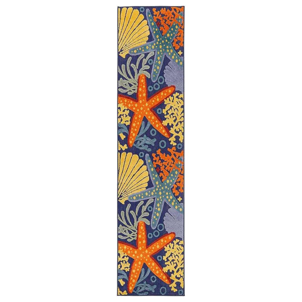 Nourison Aloha ALH24 2" x 6" Navy and Multicolor Indoor/Outdoor Runner, , large