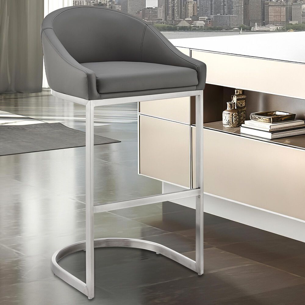 Blue River Katherine 26&quot; Counter Stool with Gray Cushion in Brushed Stainless Steel, , large