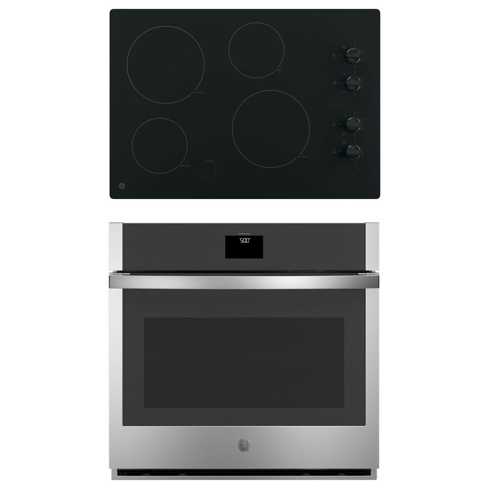 GE Appliances 2-Piece Kitchen Package with 30" Electric Cooktop and Convection Single Wall Oven in Black and Stainless Steel, , large