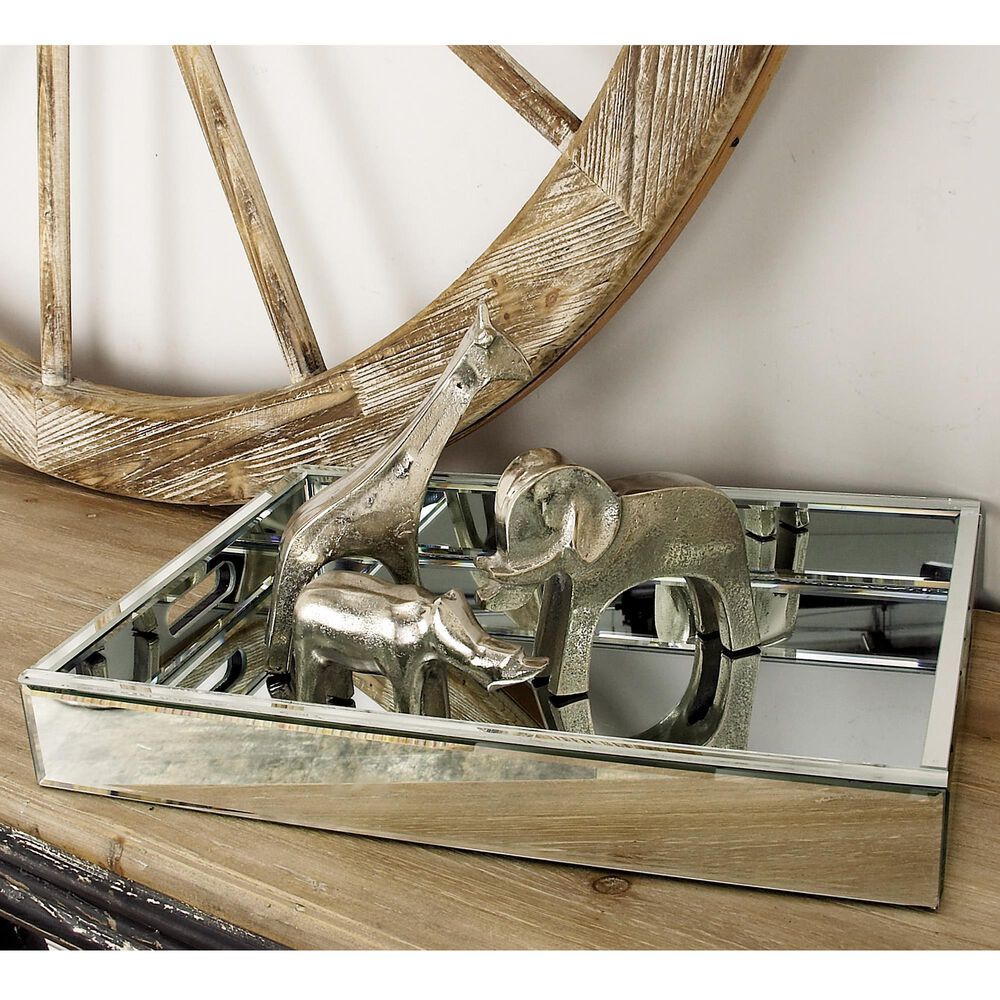 Maple and Jade U Select Wooden Rectangle Mirrored Tray in Silver, , large