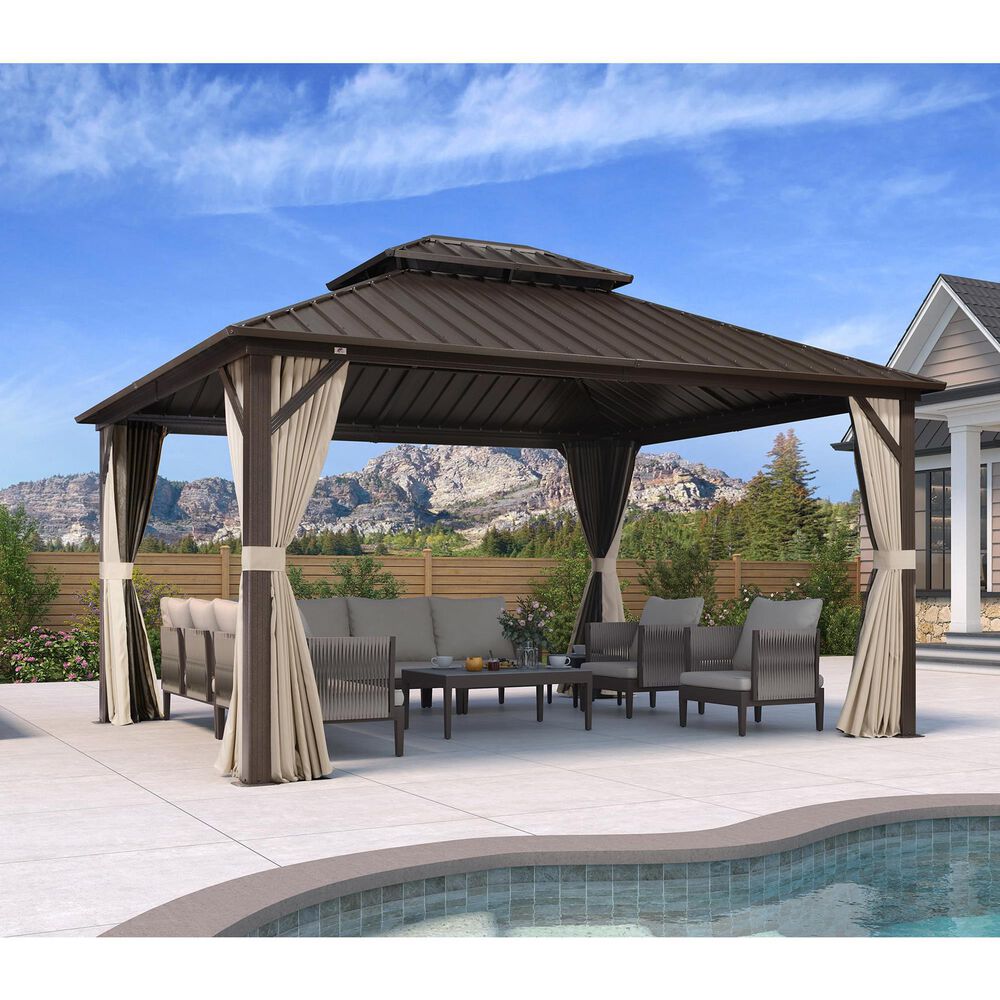 HOMLUX 12' x 14'Outdoor Hardtop Gazebo with Galvanized Steel Roof in Brown, , large