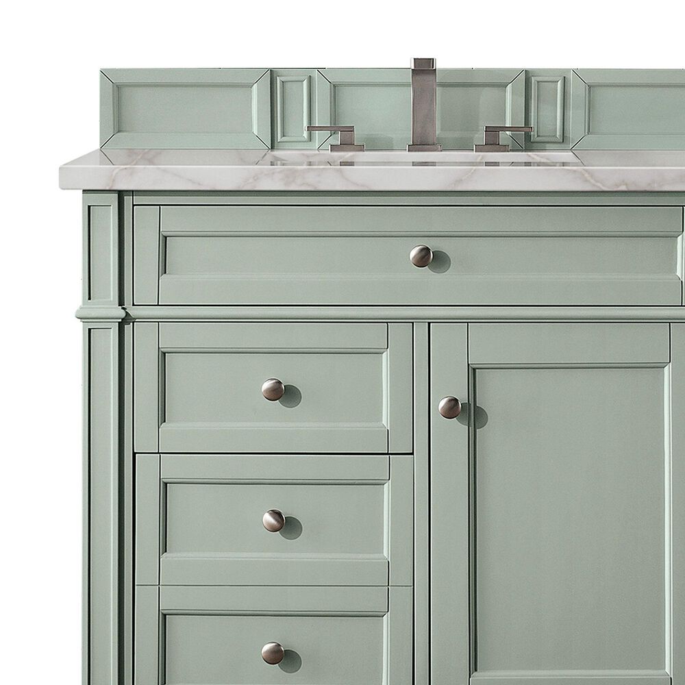 James Martin Vanities Brittany 36&quot; Single Bathroom Vanity in Sage Green with 3 cm Victorian Silver Quartz Top and Rectangular Sink, , large